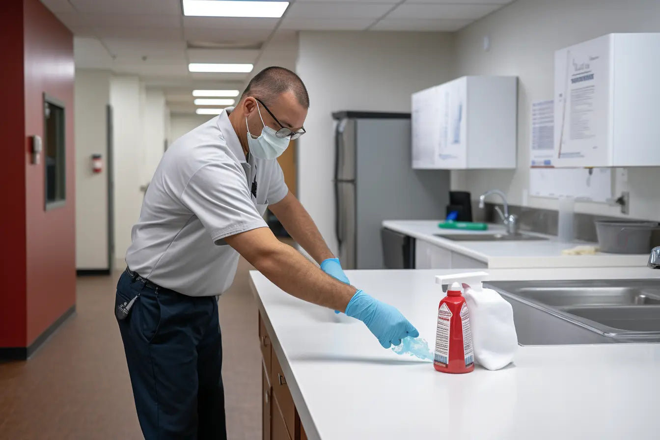 Image of a Krispy Klean Technician Disinfecting a Break Room